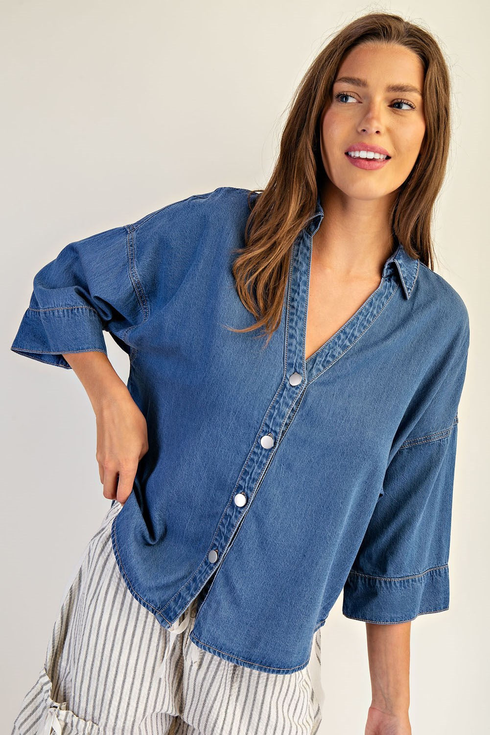 Mineral Wash Pleated Button Down
