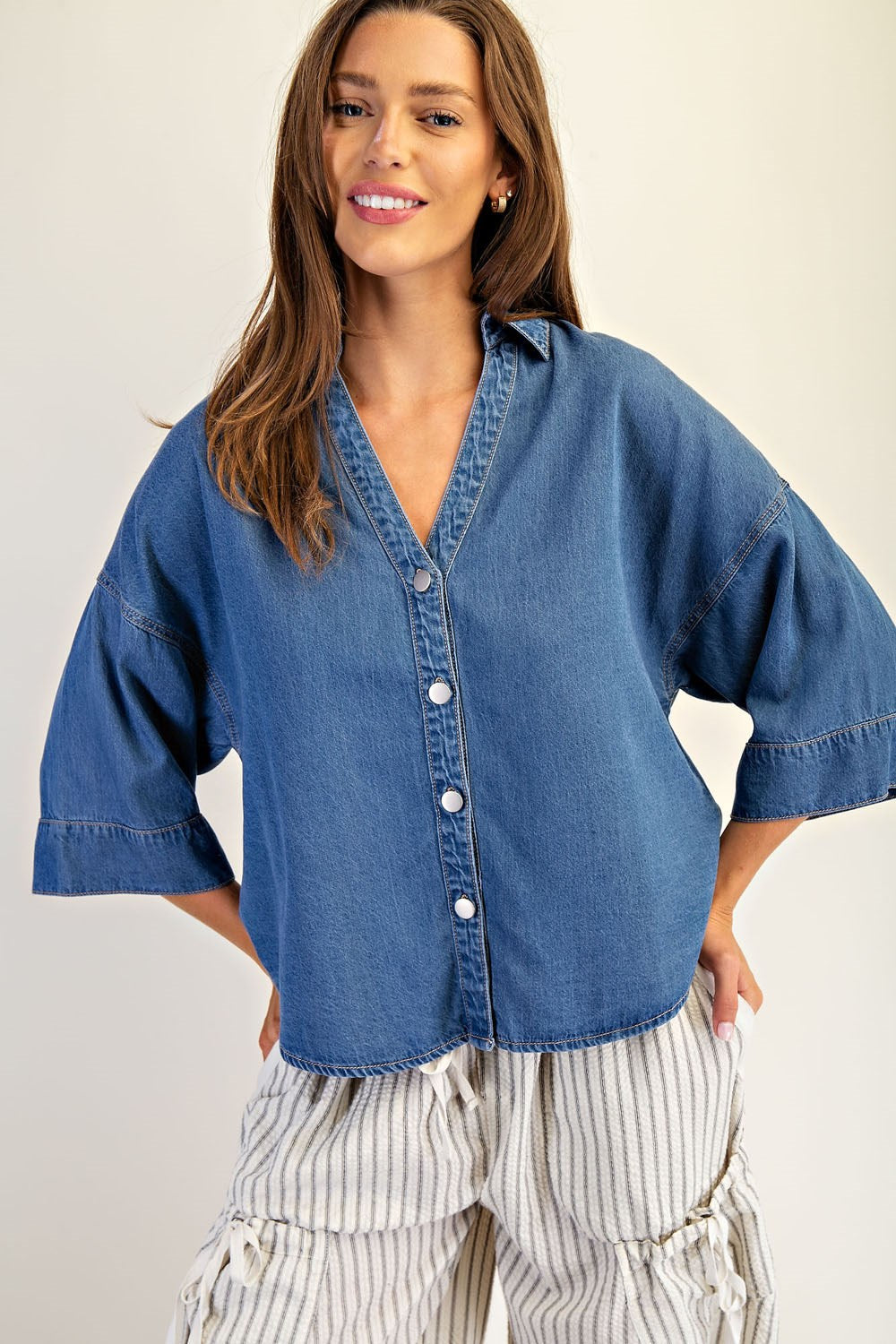 Mineral Wash Pleated Button Down