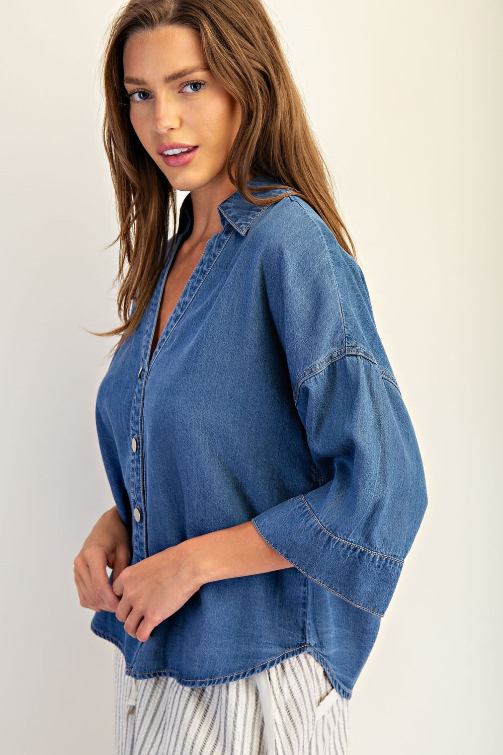 Mineral Wash Pleated Button Down