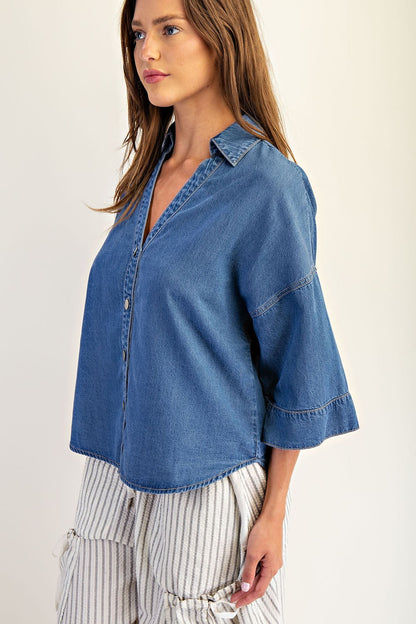 Mineral Wash Pleated Button Down