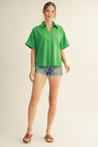 Pearl Drop Shoulder Button Down