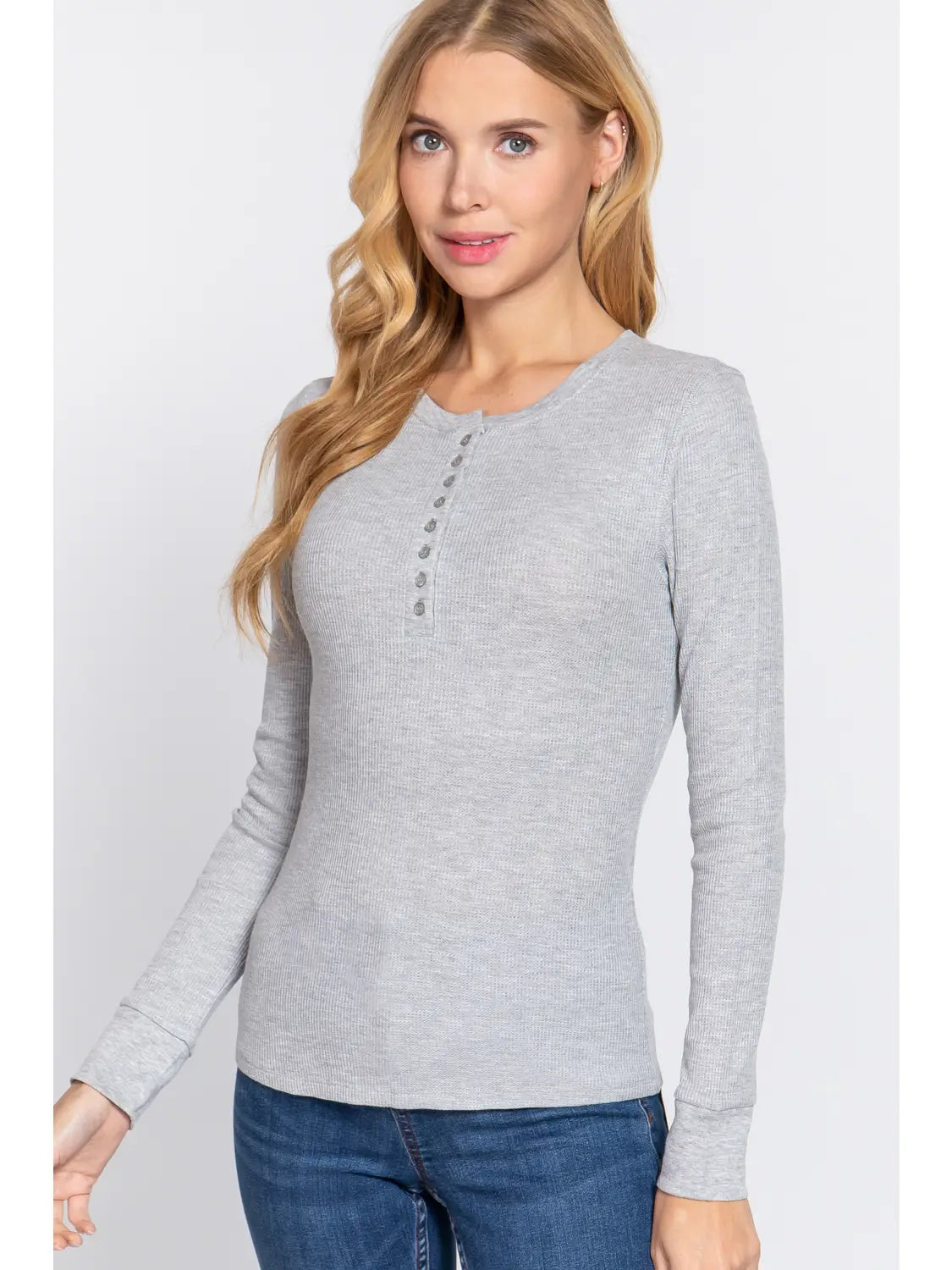 Long Sleeve Henley Thermal Knit Top