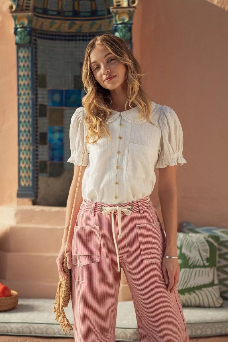 Cotton Peter Pan Ruffle Top