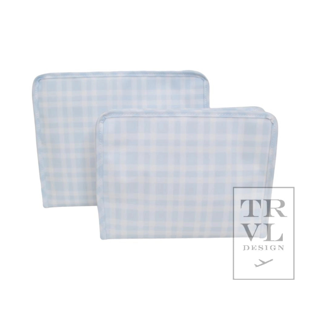 Large Roadie in Pimlico Plaid Blue Zip Pouch