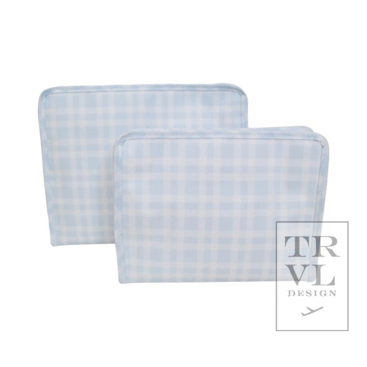 Large Roadie in Pimlico Plaid Blue Zip Pouch