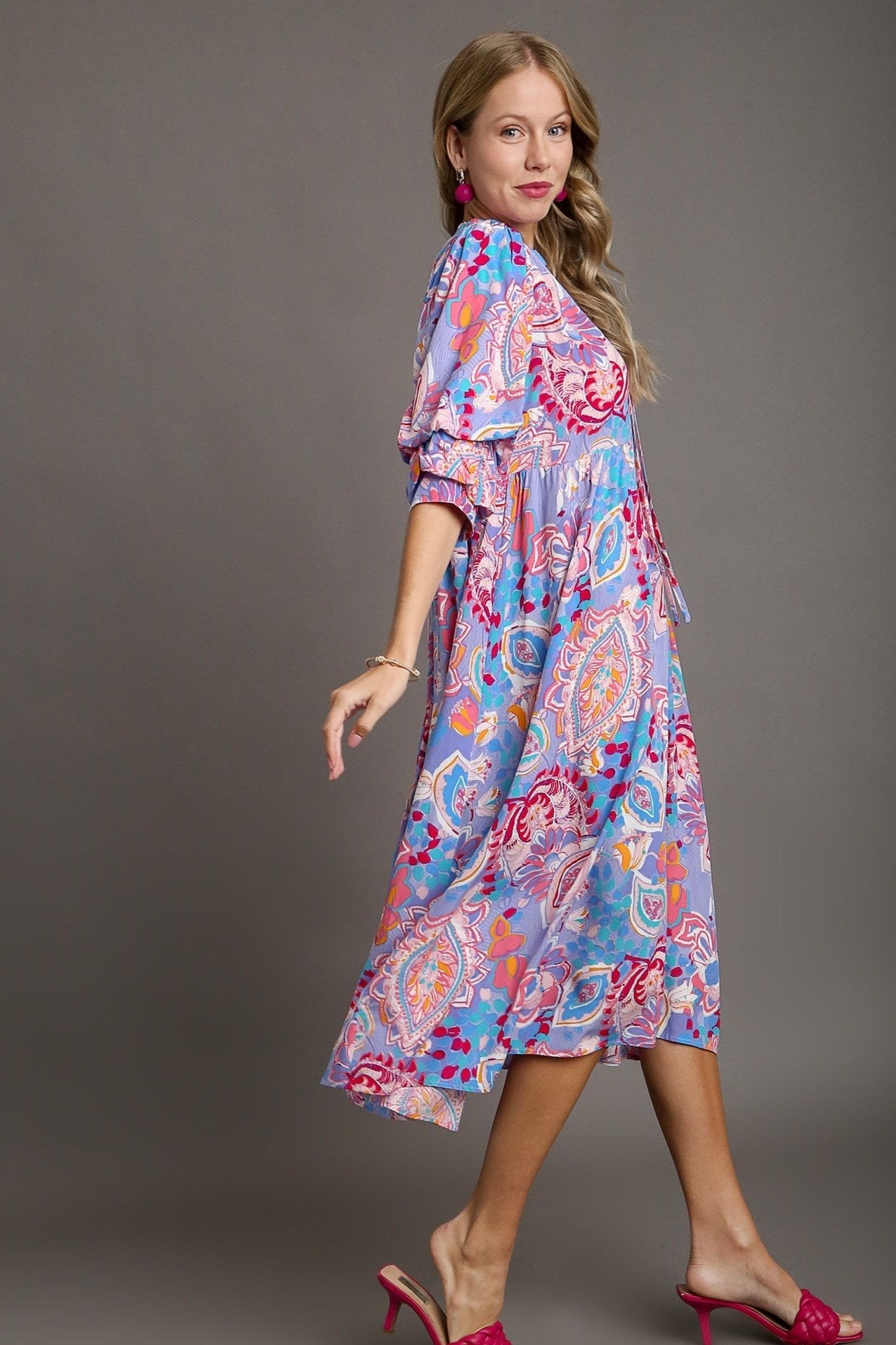 Paisley Print Tiered A-Line Midi Dress