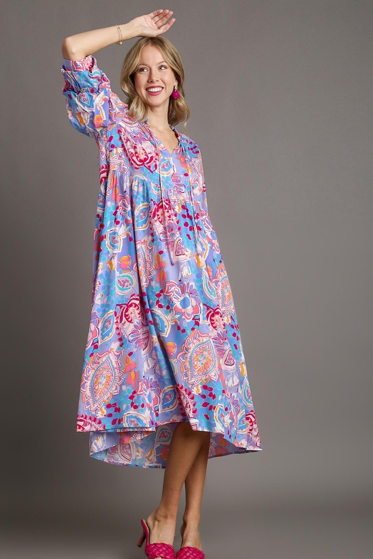 Paisley Print Tiered A-Line Midi Dress