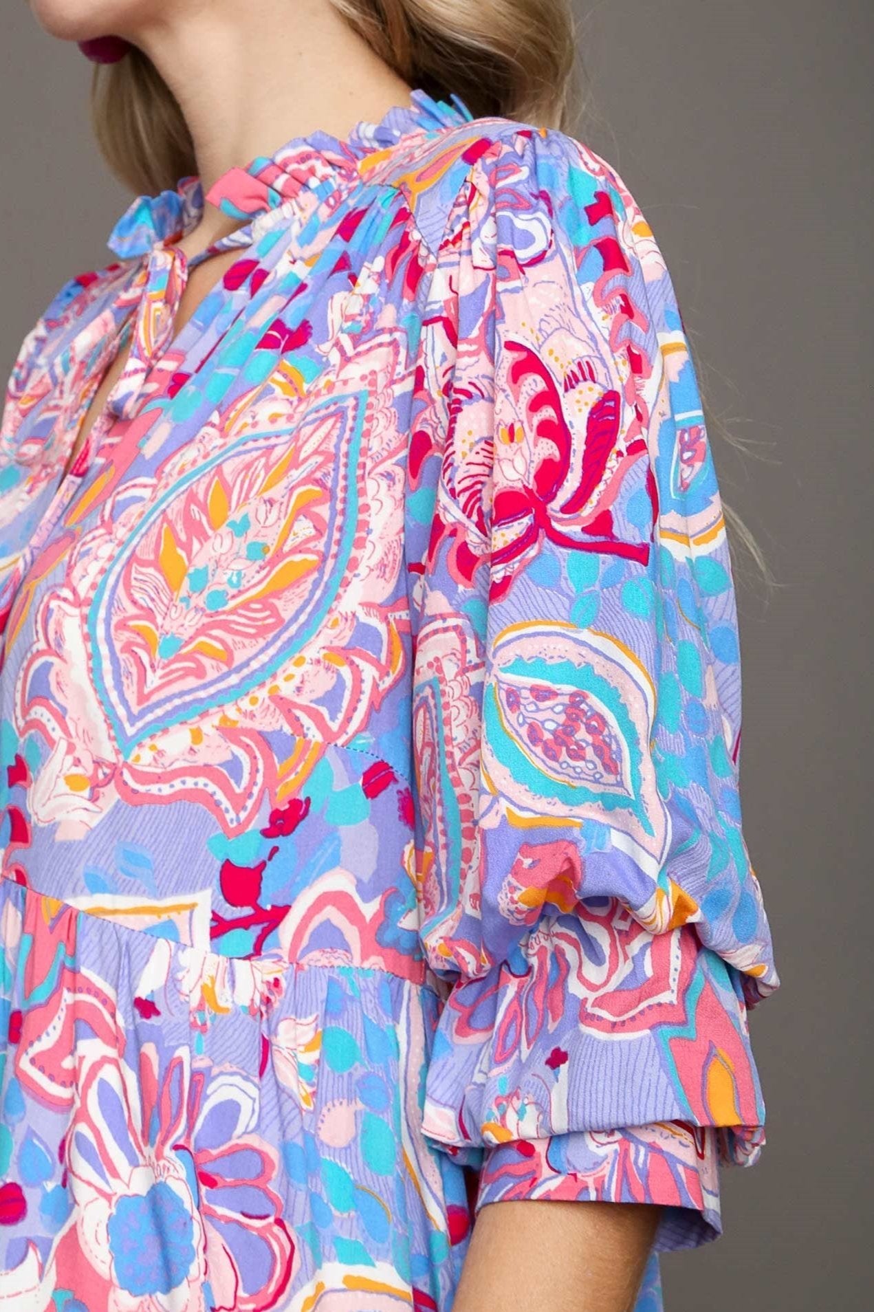 Paisley Print Tiered A-Line Midi Dress