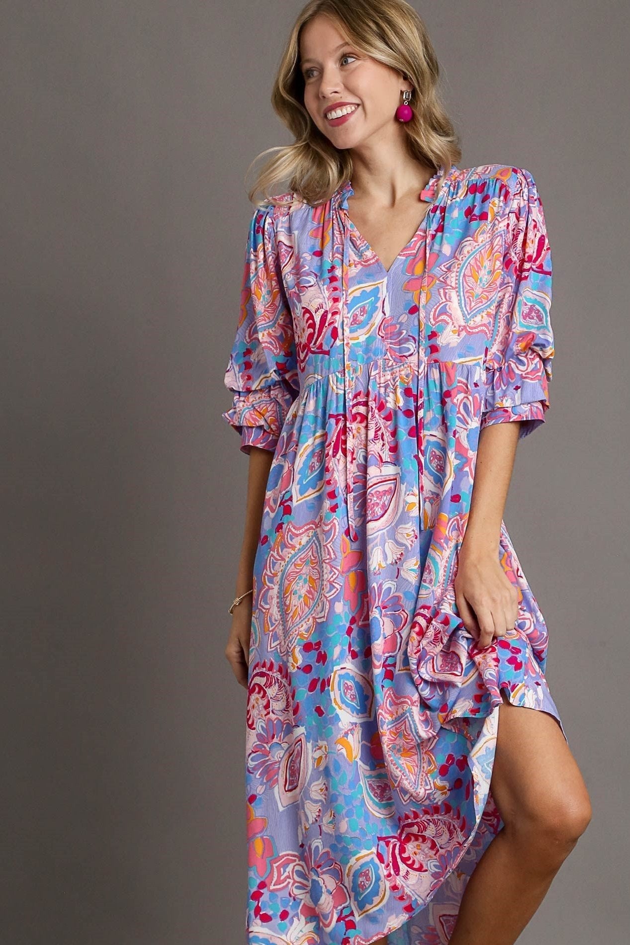 Paisley Print Tiered A-Line Midi Dress