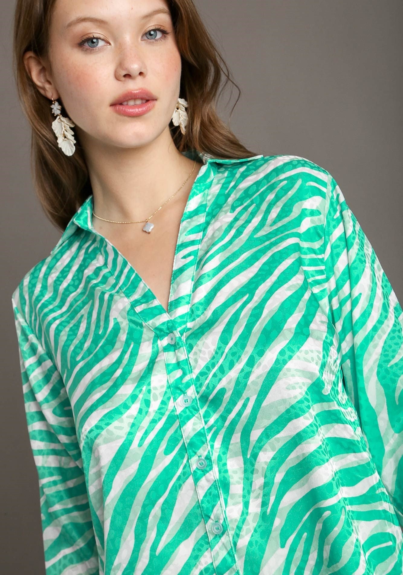 Satin Button Down Collared Top