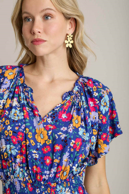 Floral Flutter Sleeve Dress