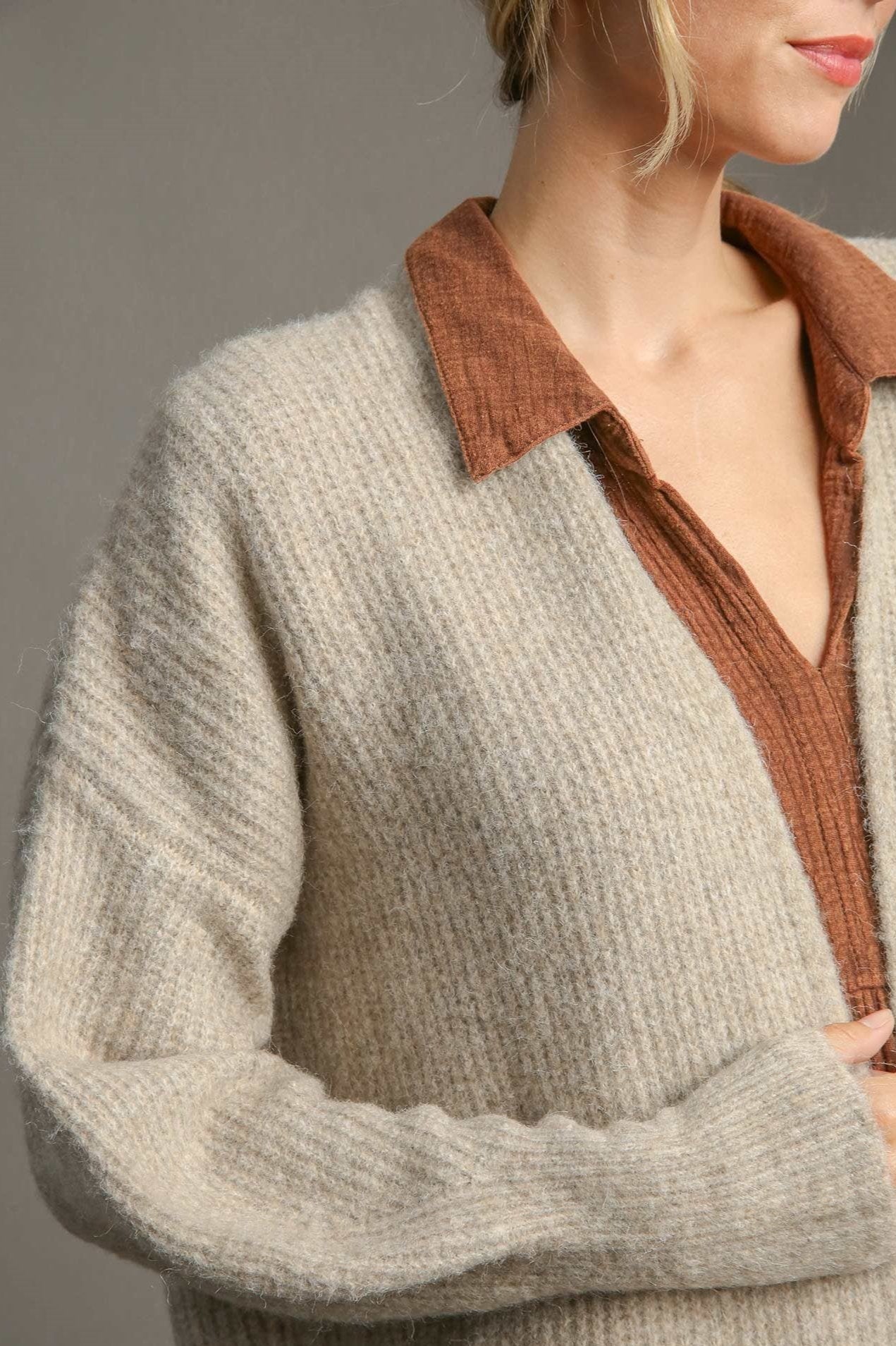 Wool Blend Open Front Cardigan