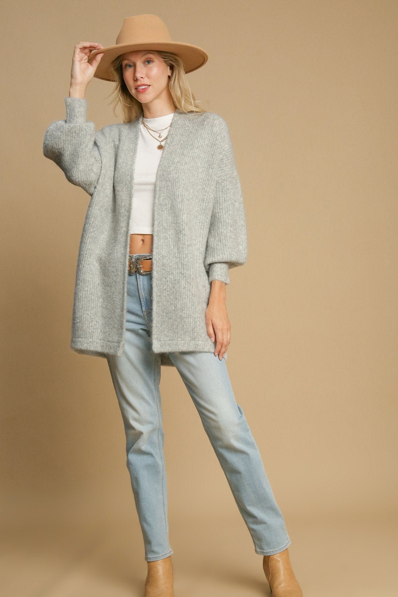 Wool Blend Open Front Cardigan