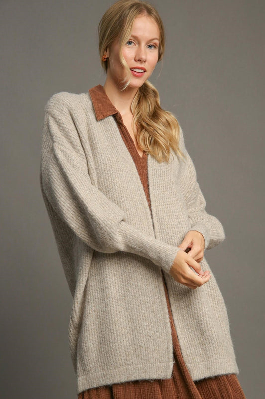 Wool Blend Open Front Cardigan