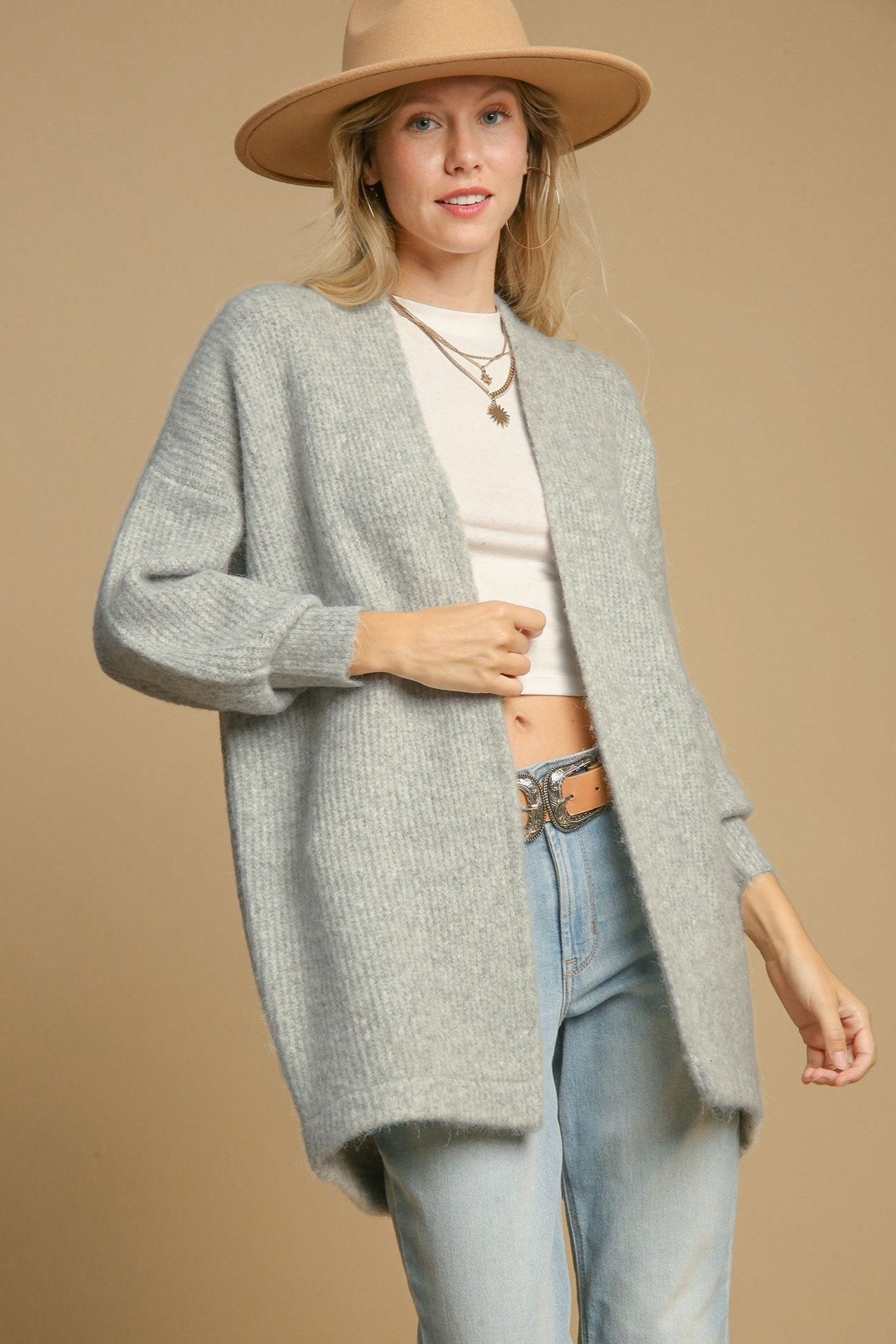 Wool Blend Open Front Cardigan