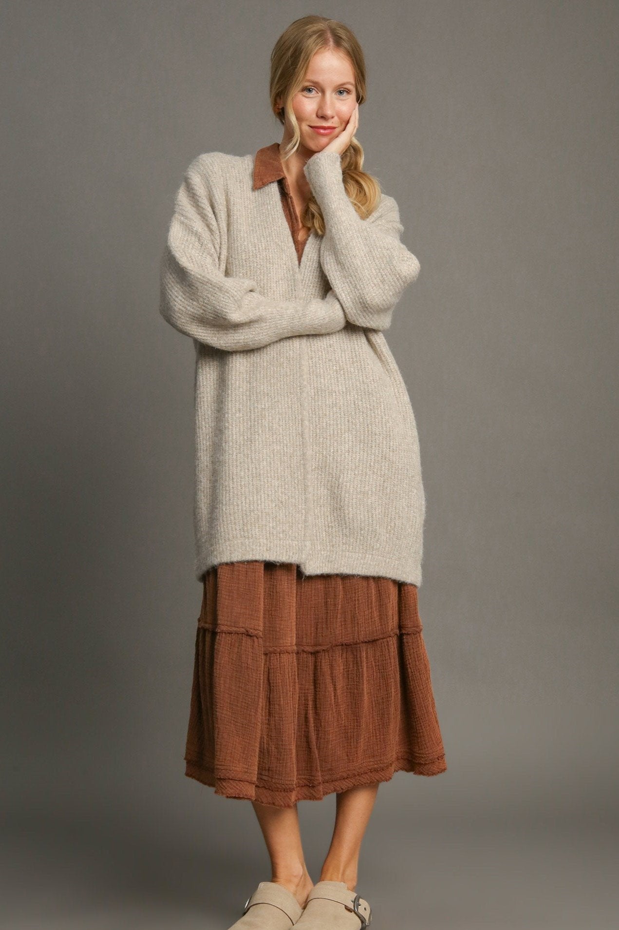 Wool Blend Open Front Cardigan