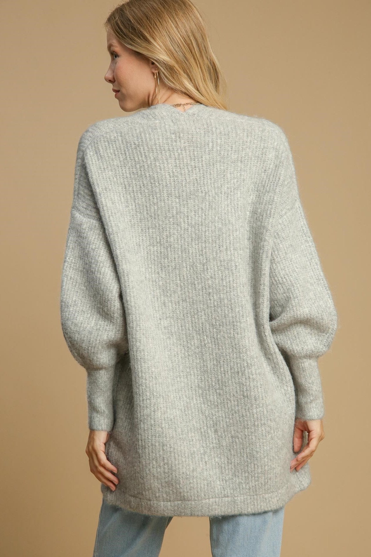 Wool Blend Open Front Cardigan