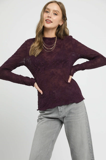 Sheer Lace Long Sleeve Top
