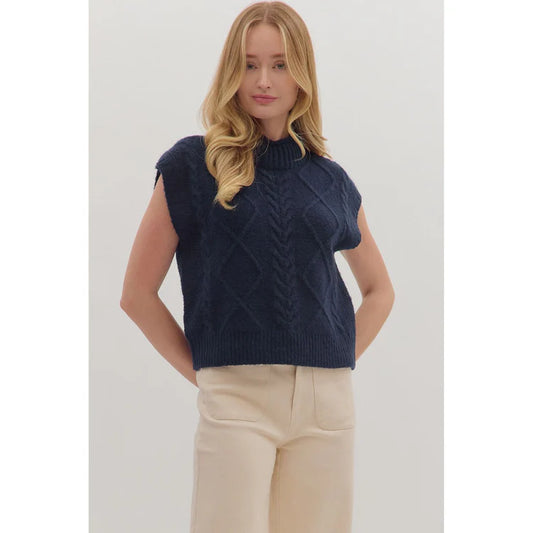 Mock Neck Cap Sleeve Sweater