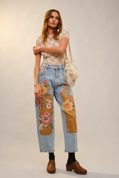 Flower Patch Barrel Leg Jean