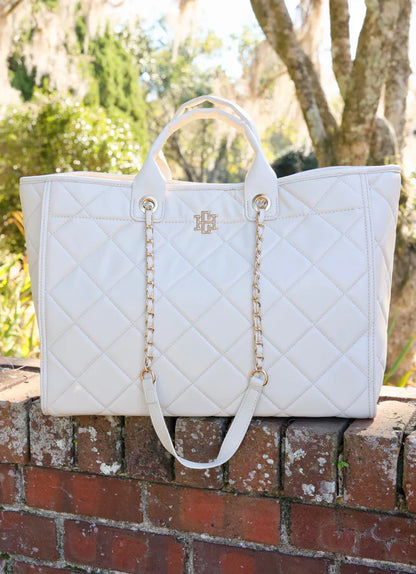 Melissa Tote Bag in Cream Quilted