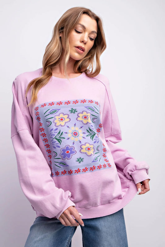 Printed Boho Washed Pullover