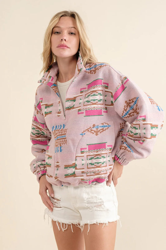 Zip Up Aztec Pullover