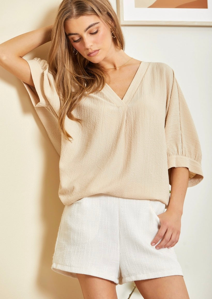 V-Neck Short Sleeve Blouse