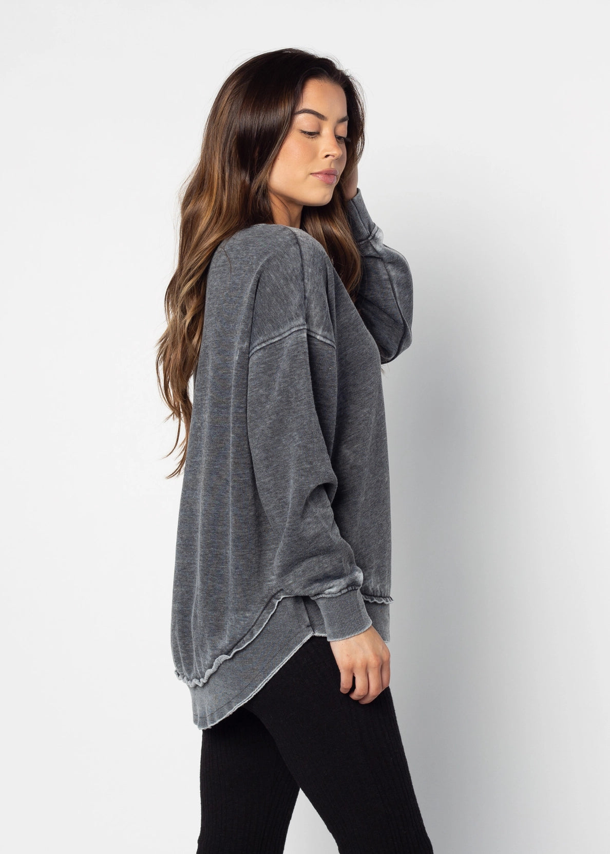 Charcoal Burnout Hi-Low Crew