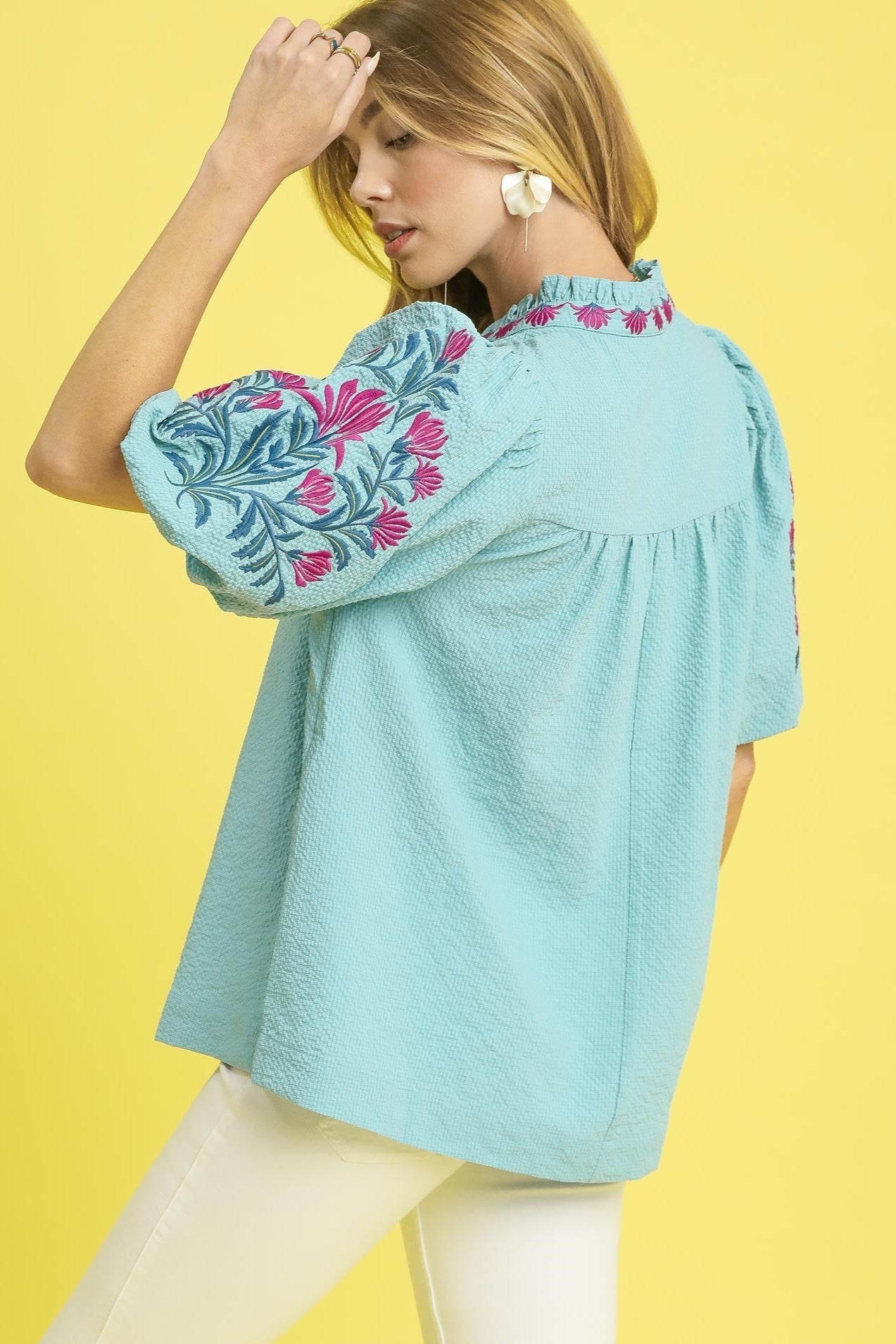 Embroidered Puff Sleeve Blouse