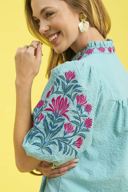 Embroidered Puff Sleeve Blouse