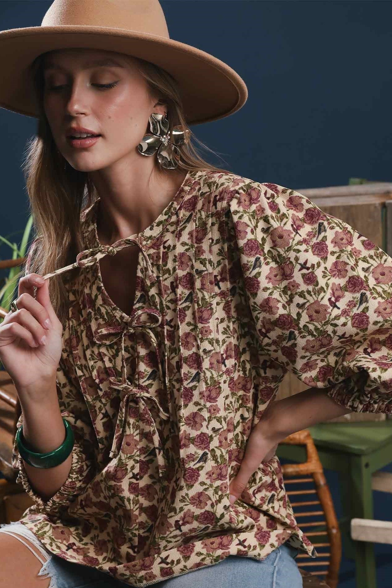 Vintage Floral Pintuck Blouse