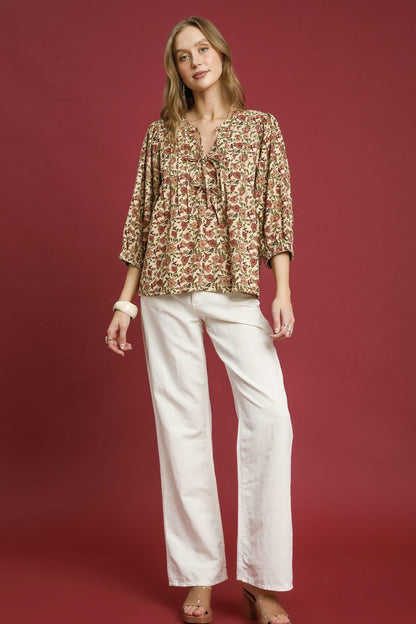 Vintage Floral Pintuck Blouse