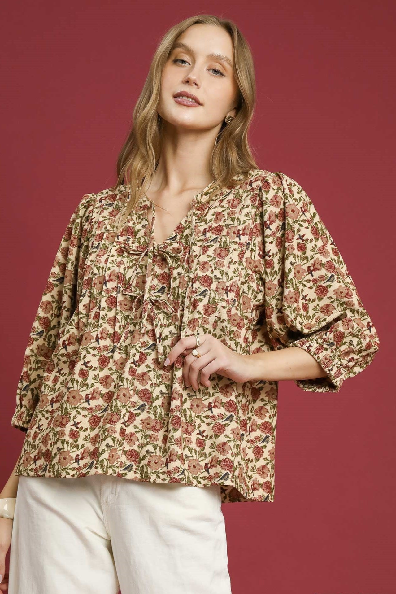 Vintage Floral Pintuck Blouse