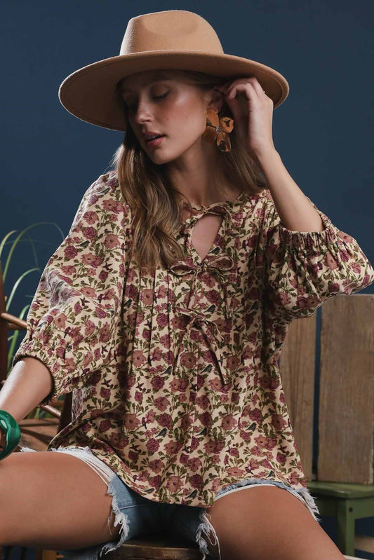 Vintage Floral Pintuck Blouse