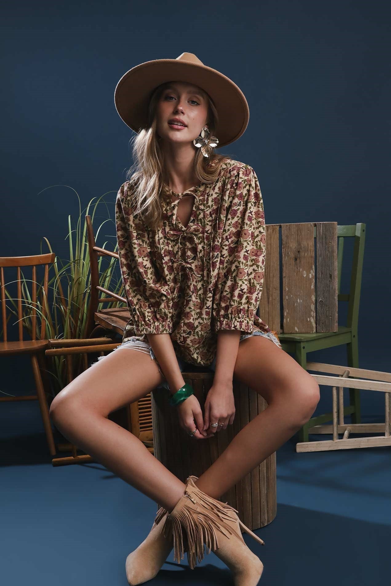 Vintage Floral Pintuck Blouse