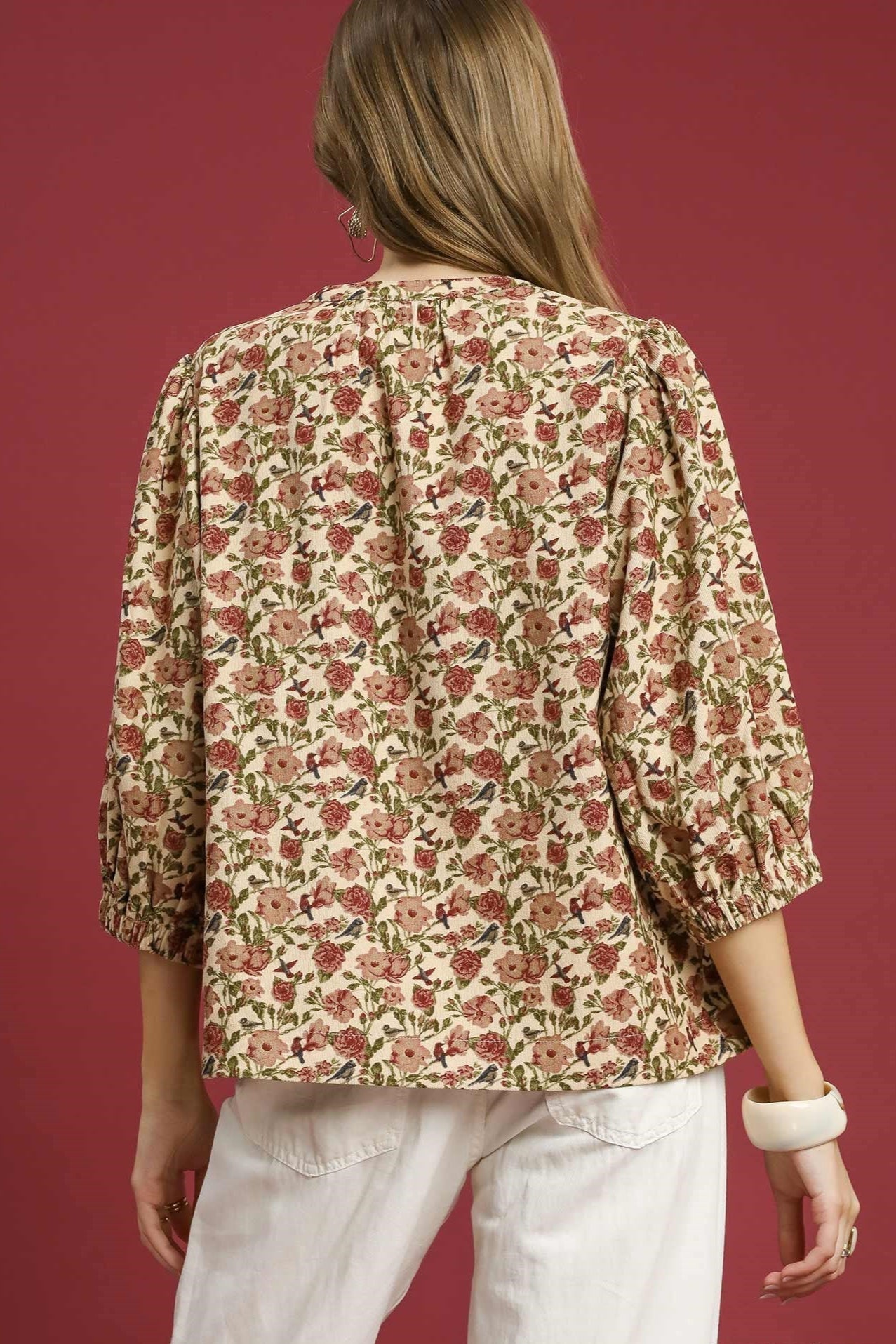 Vintage Floral Pintuck Blouse
