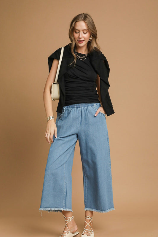 Denim Fringe Pants