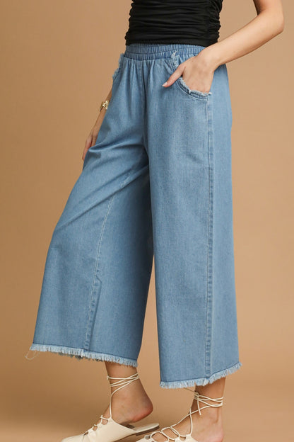 Denim Fringe Pants