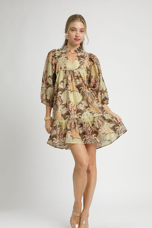 Abstract Puff Sleeve Mini Dress