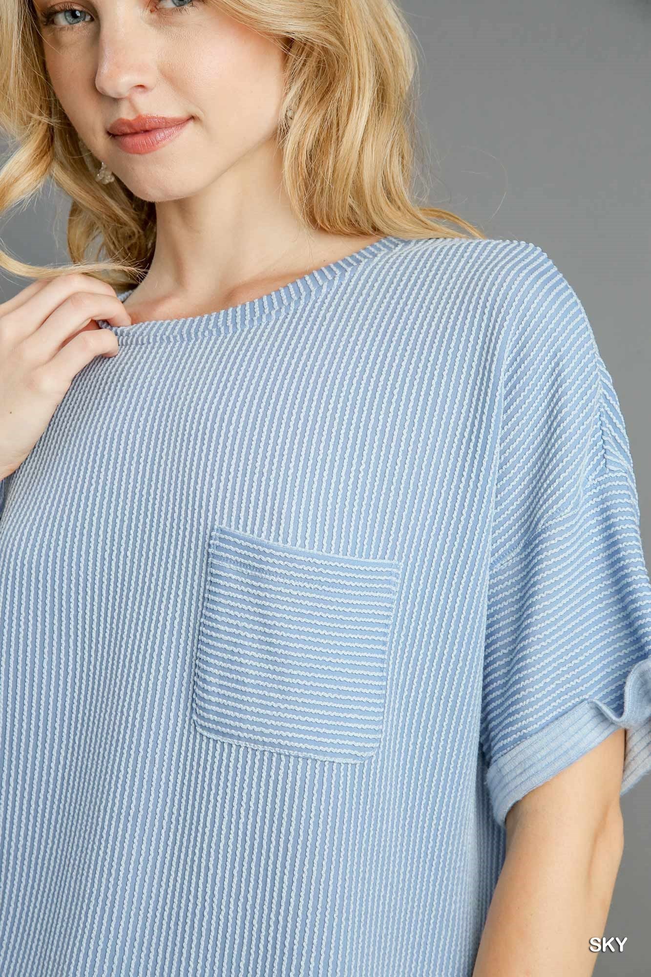 Chest Pocket Textured Knit Top