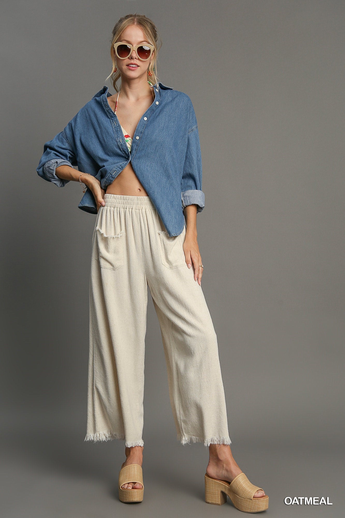 Linen Regular Washed Wide Leg Pants