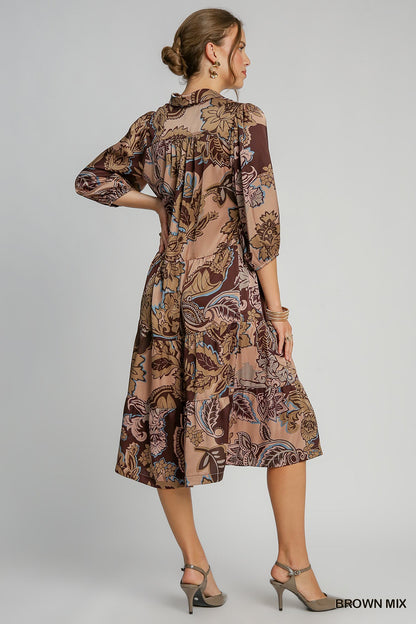 Paisley Print Satin Midi Dress