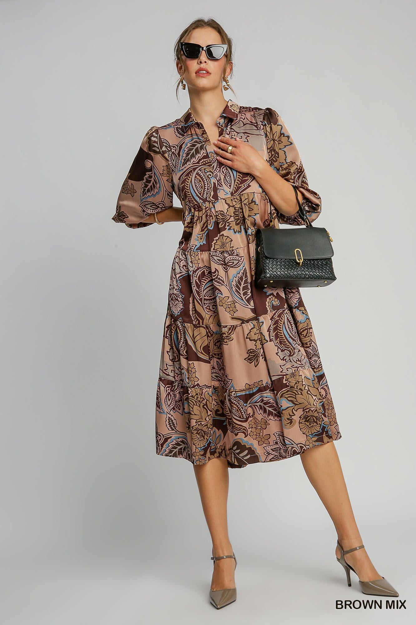 Paisley Print Satin Midi Dress