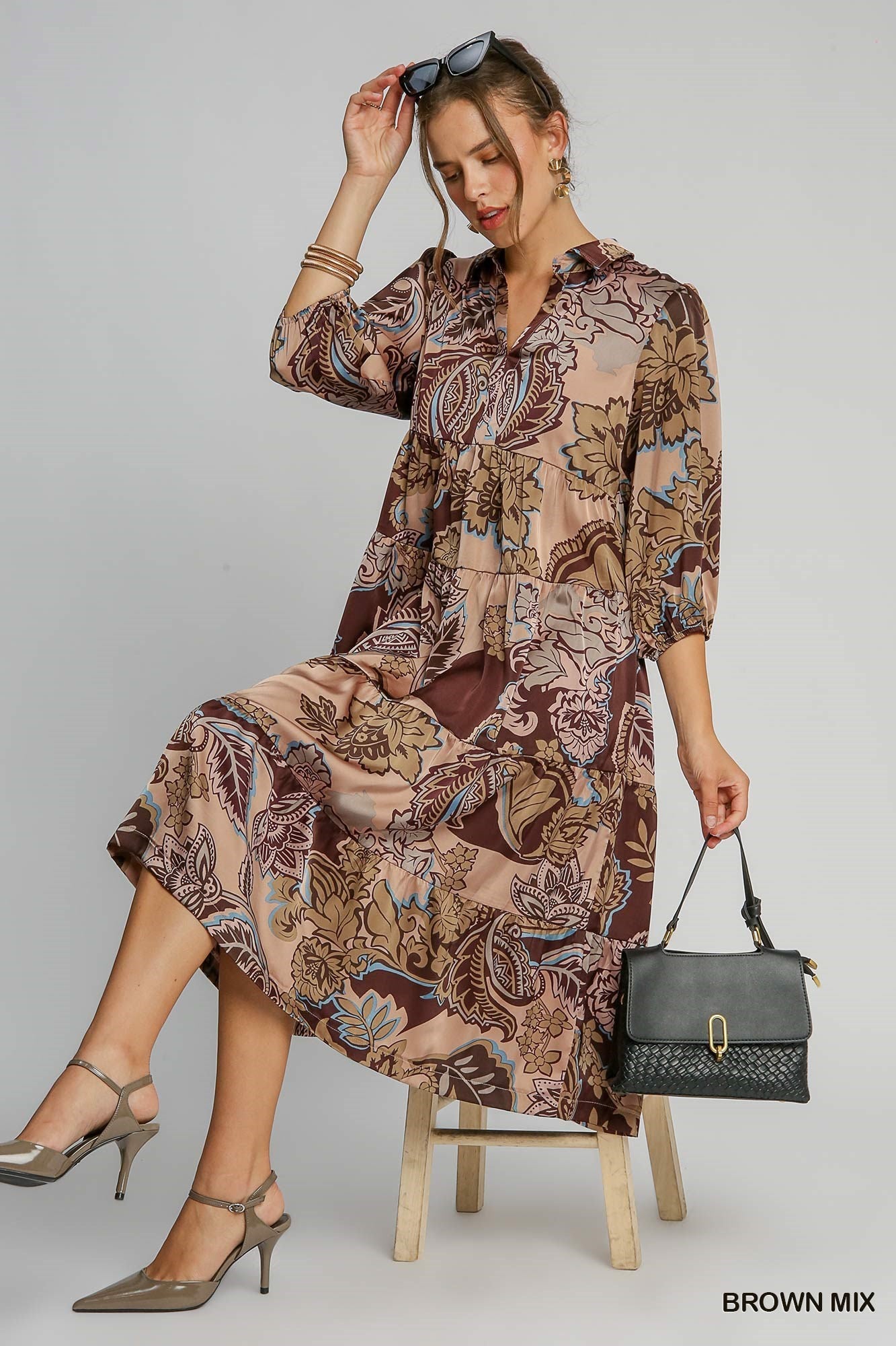 Paisley Print Satin Midi Dress