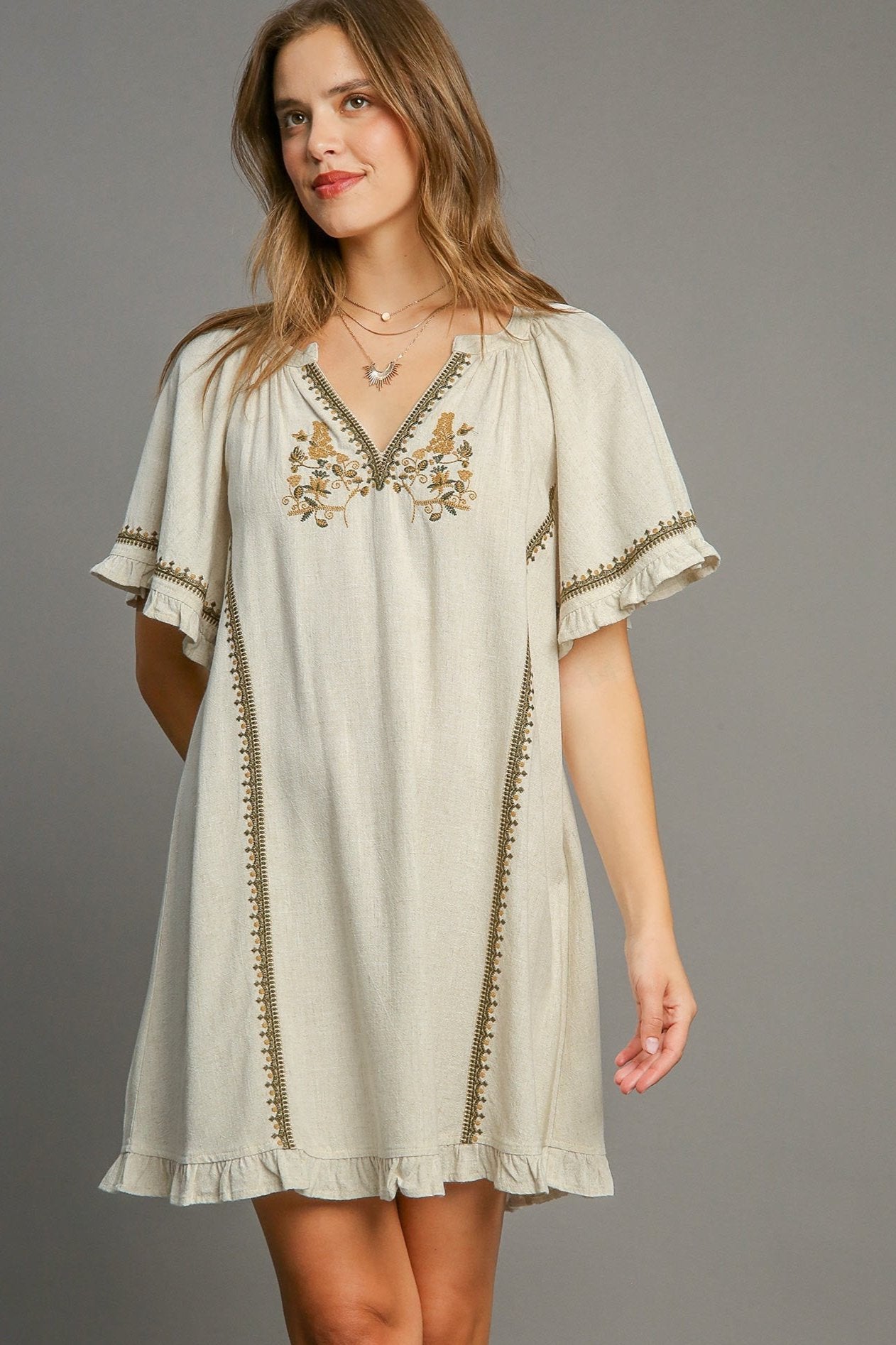 Linen Peasant Mini Dress