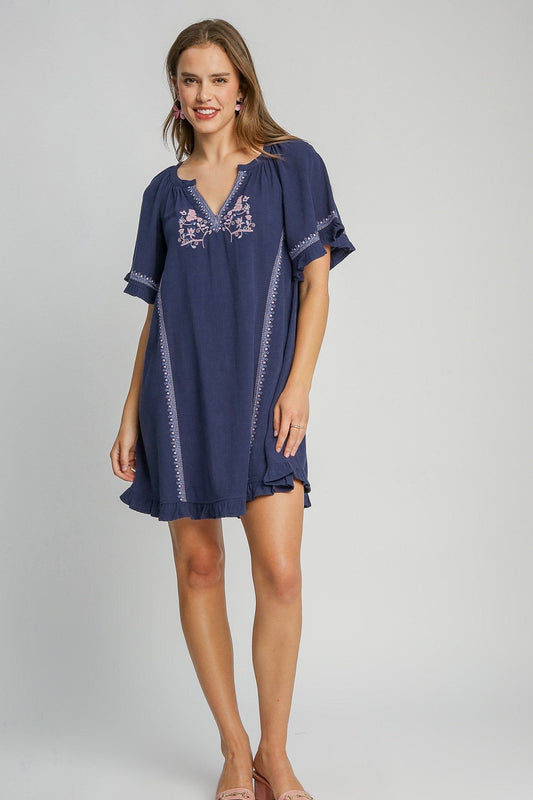 Linen Peasant Mini Dress