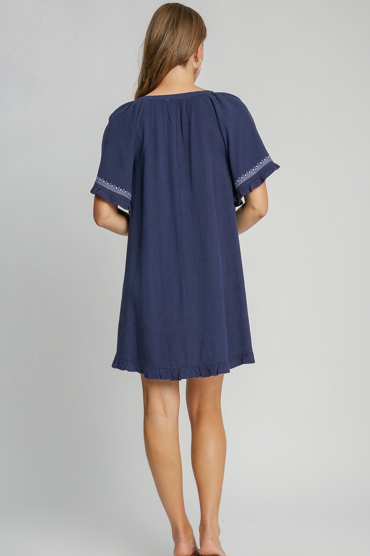 Linen Peasant Mini Dress