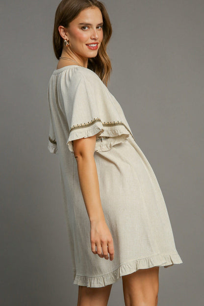 Linen Peasant Mini Dress