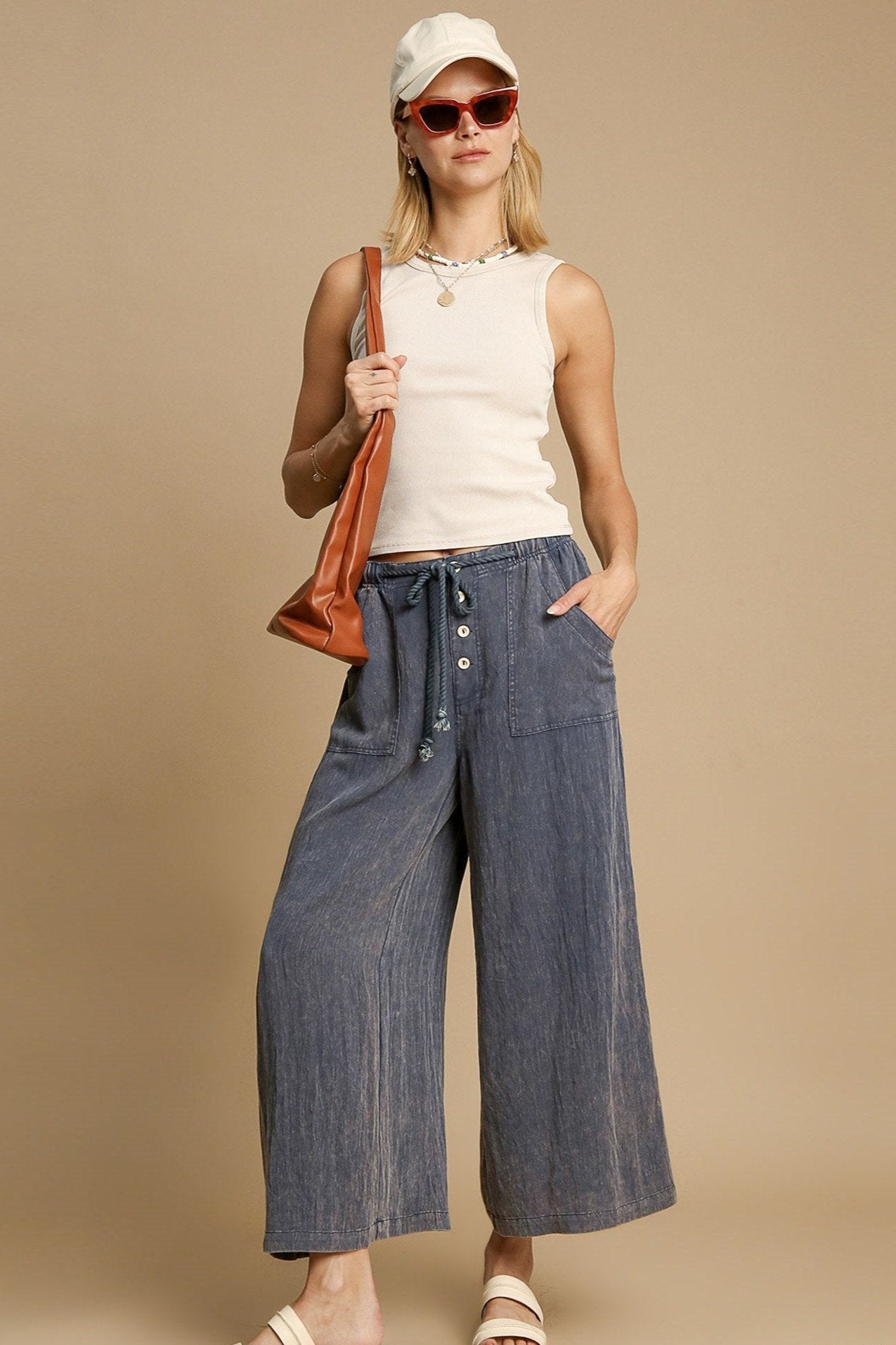 Snow Washed Wide Leg Pants